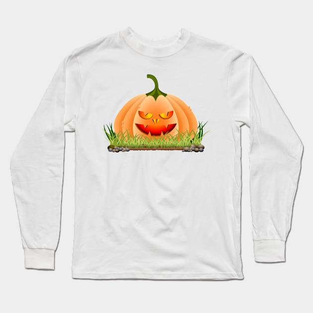 Bad Halloween Pumpkin Long Sleeve T-Shirt by ojovago